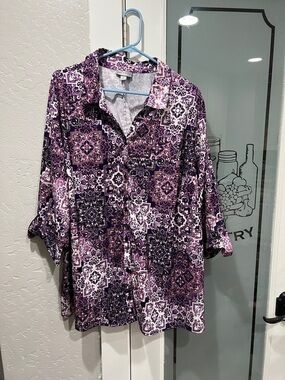 Catherines Purple Mosaic Button-Down Shirt